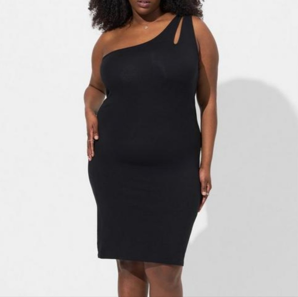 Torrid black bodycon one shoulder dress